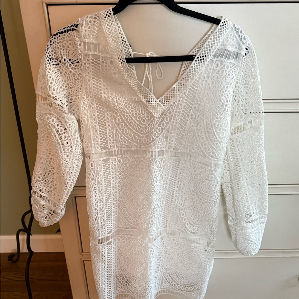 White Lace V-Neck Dress